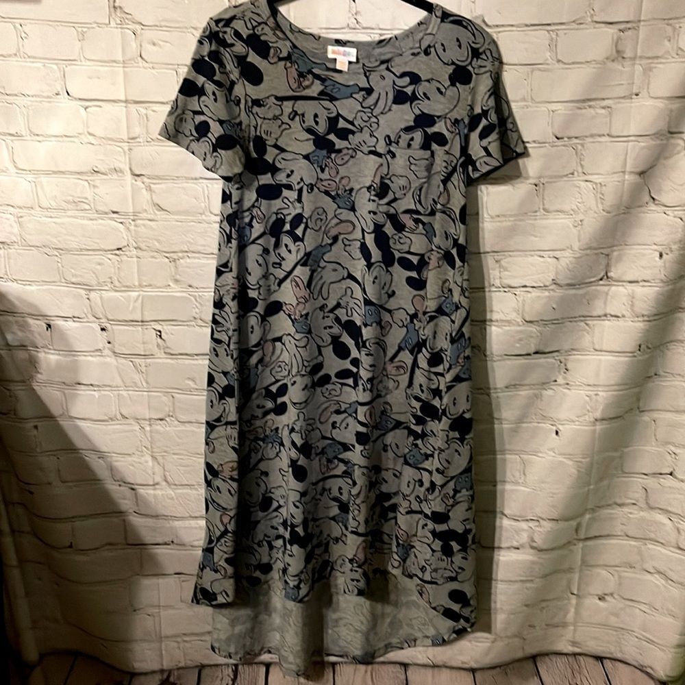 LuLaRoe Gray Carly Dress With Mickey Mouse Pattern Size XXS